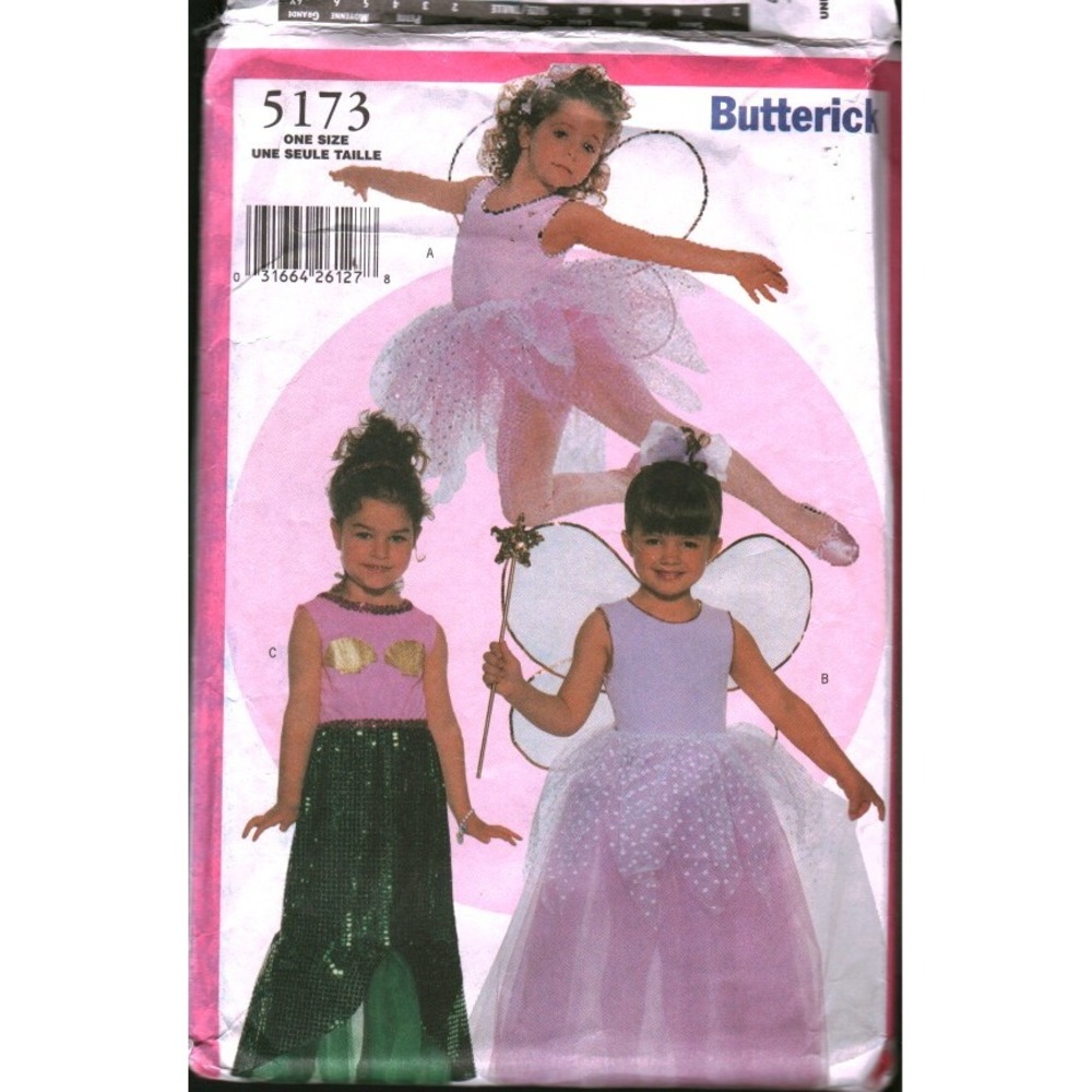 Butterick 5173 Kid Fairy Mermaid Ballerina Costume Sewing Pattern Size XS-L 2-6X